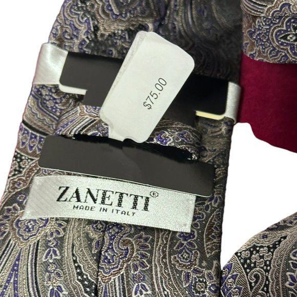 GORGEOUS ZANETTI MEN'S PAISLEY TIE - 100% SILK - NEW WITH TAG - Picture 3 of 5